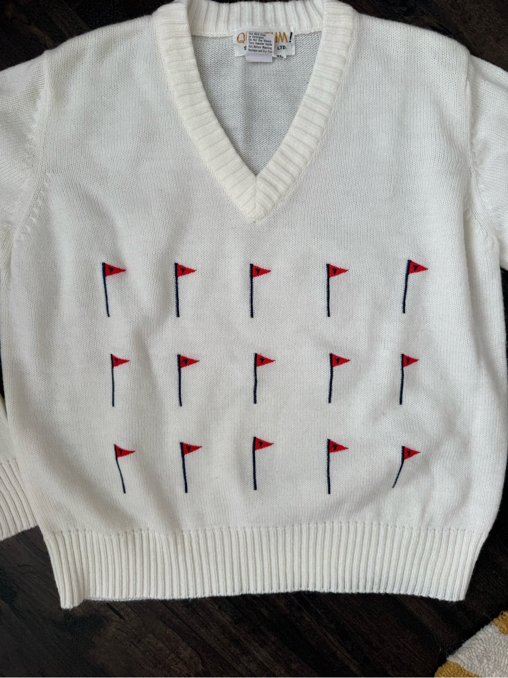 Vintage Golf Flag Sweater Country Club Prep V Neck Golfcore Fall Knit - Picture 3 of 8